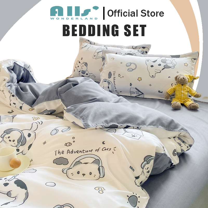 Alls' Wonderland Cute Cartoon Bedding Set 4 in 1 Dog/Strawberry Bear Duvet Cover Set Soft Bedsheet Set with Quilt Cover Pillowcase ราคา 427 บาท*ส่งฟรี