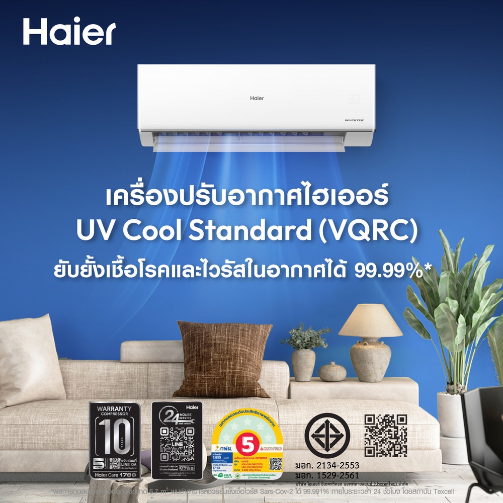 Haier เครื่องปรับอากาศ Inverter 18000 BTU HSU-18VQRC03T แบรนด์แท้ ราคา 24,190 บาท*ส่งฟรี