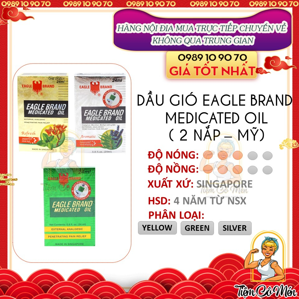 Dầu gió con ó - eagle brand medicated oil - dầu 2 nắp mỹ - 24ml - hàng chính hãng