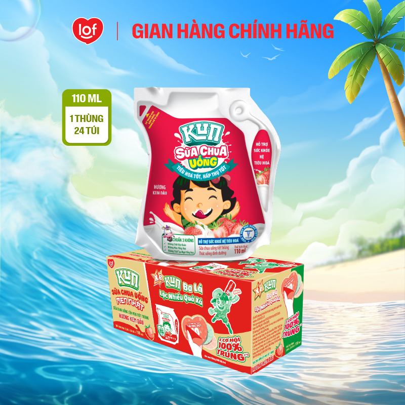 Sữa chua uống KUN vị dâu thùng 24 túi x 110ml