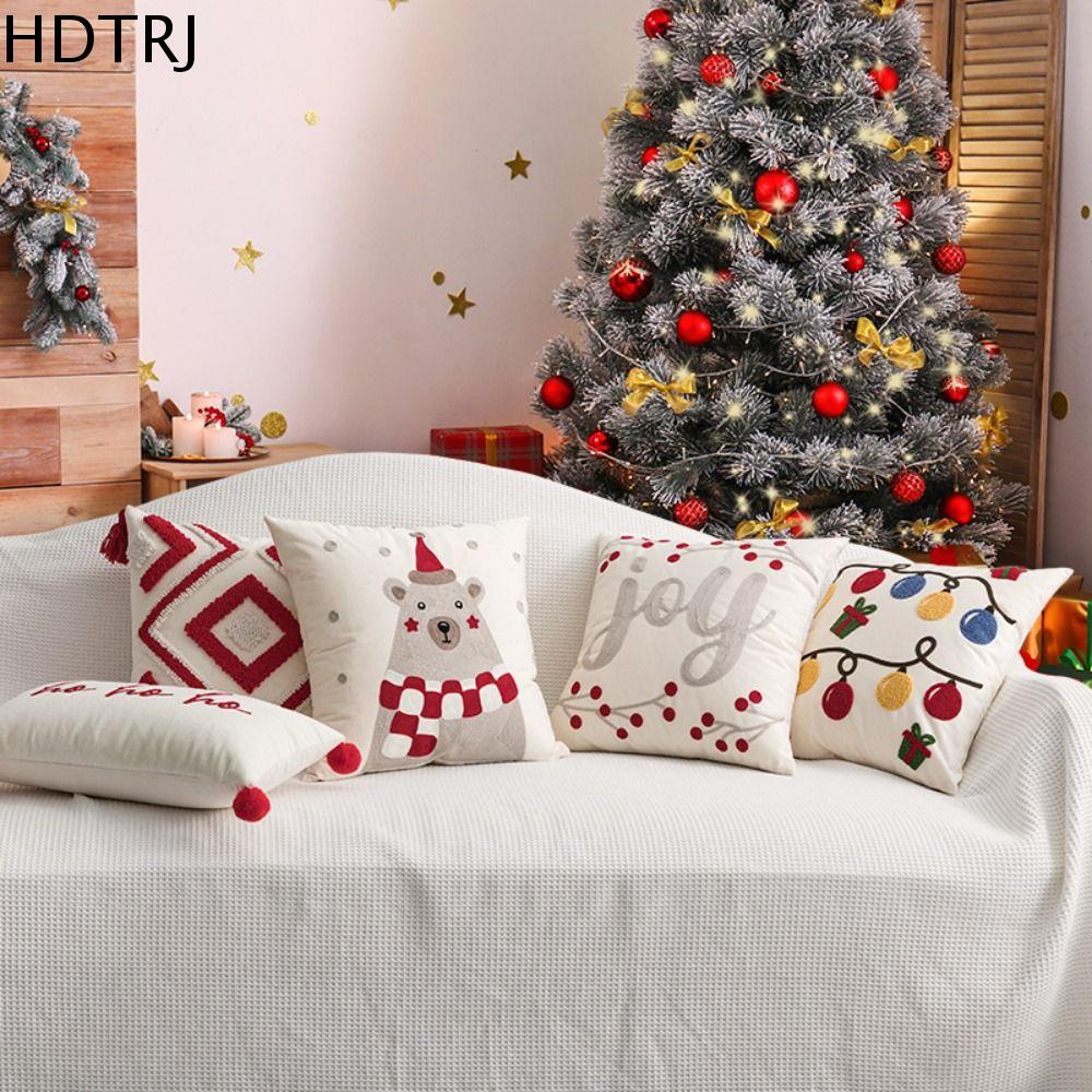 HDTRJ Sang trọng Vỏ gối thêu giáng sinh Mềm 45x45cm Vỏ gối Đèn Lồng Màu Bộ đồ giường Hoạt hình Vỏ gối hình gấu khăn quàng cổ Giáng sinh