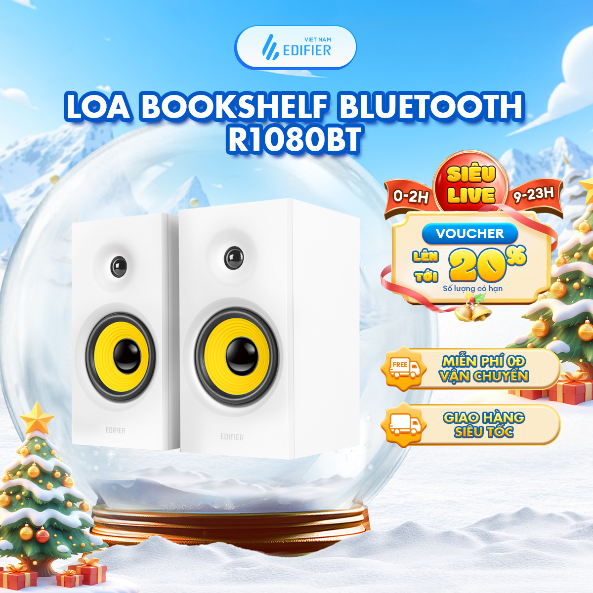  Bộ loa Bluetooth Bookshelf EDIFIER R1080BT | 4" mid-range bass + 0.7" treble | Xử lí tín hiệu số DSP | Bảo hành 15 Tháng 