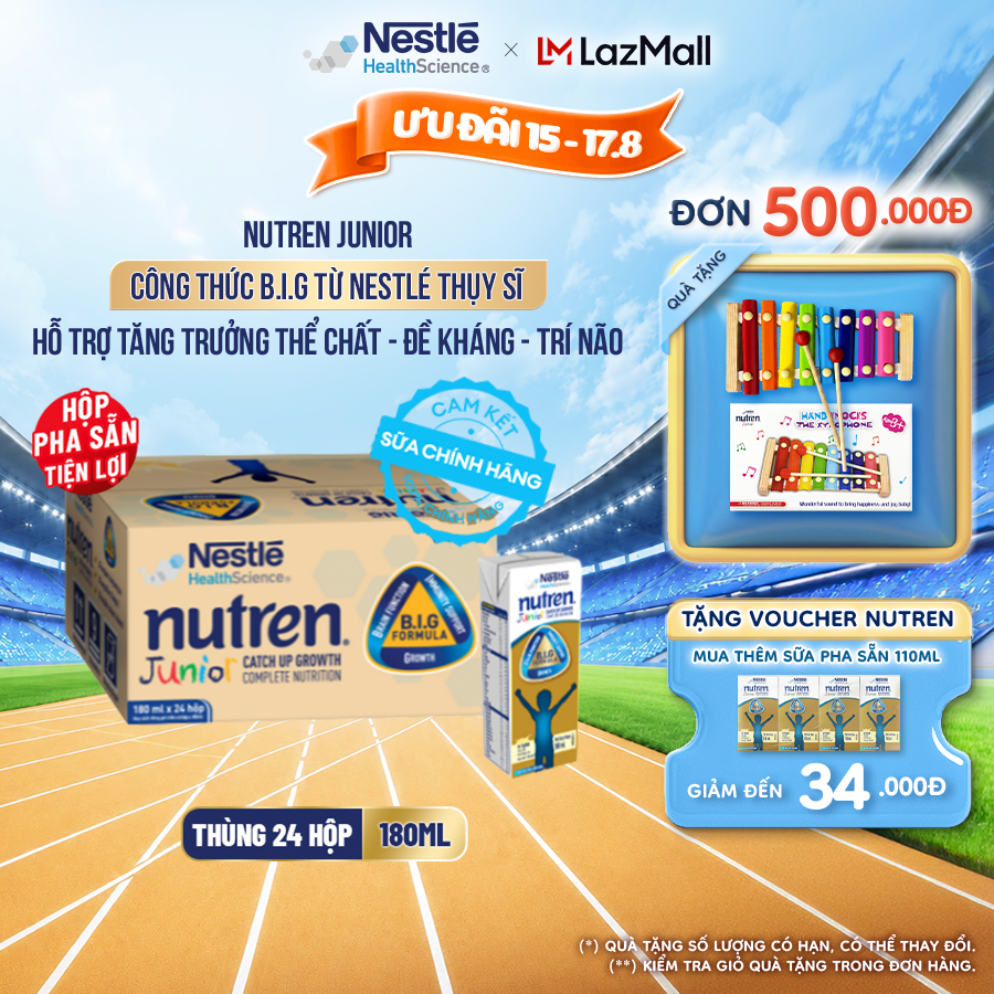 Thùng 24 Hộp Sữa Pha Sẵn NESTLÉ NUTREN JUNIOR Thụy Sĩ Công Thức BIG Tăng Trưởng Thể ChấtTrí NãoĐề Kháng 180ML 1-10 tuổi
