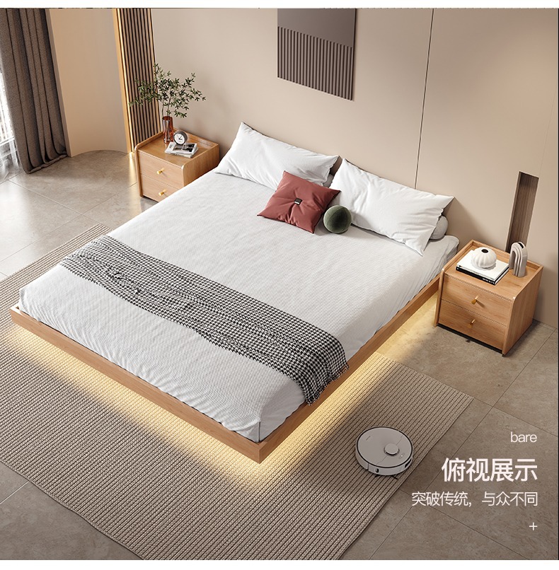 Giường treo kiểu Nhật Bản giường tatami hiện đại đơn giản không có giường đầu giường giường đôi và giường ăn sáng giường ngắn