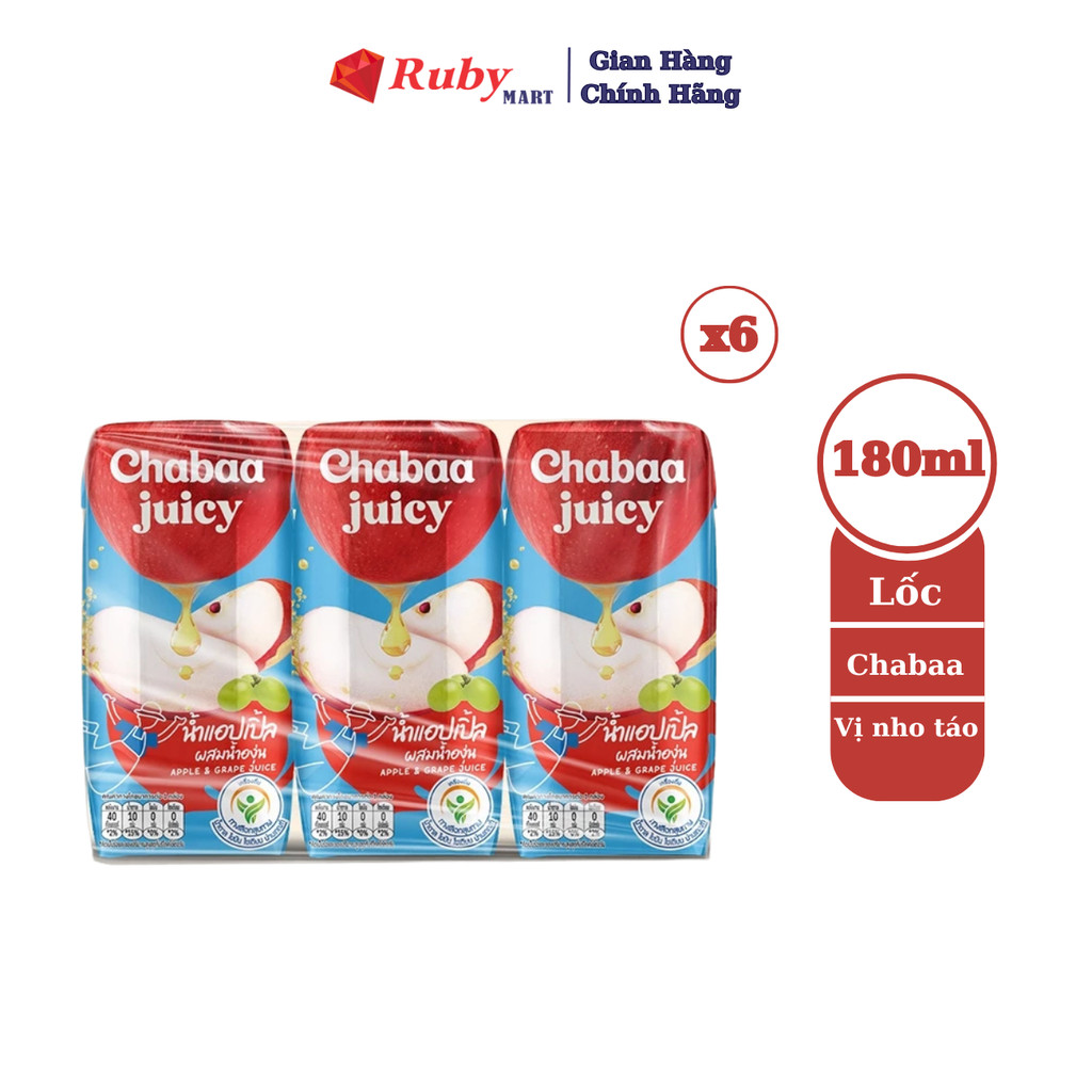 Combo 6 Lốc Nước Ép Táo Đỏ Và Nho Chabaa Juicy 3 Hộp x 180ml