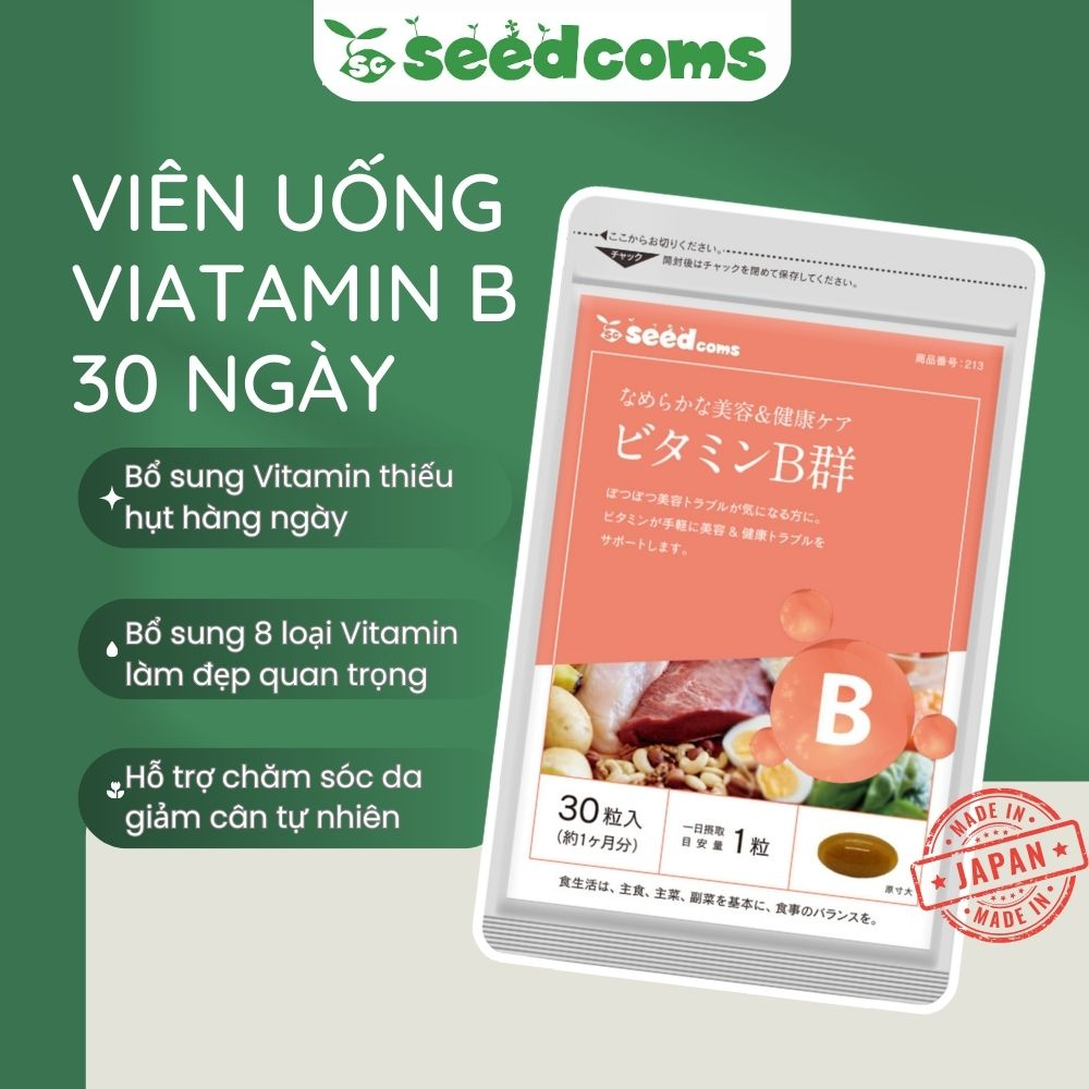 Viên Uống Vitamin B Seedcoms Hỗ Trợ Tăng Cường Sức Khoẻ Và Làm Đẹp Hỗ Trợ Người Giảm Cân Gói 30 Ngày