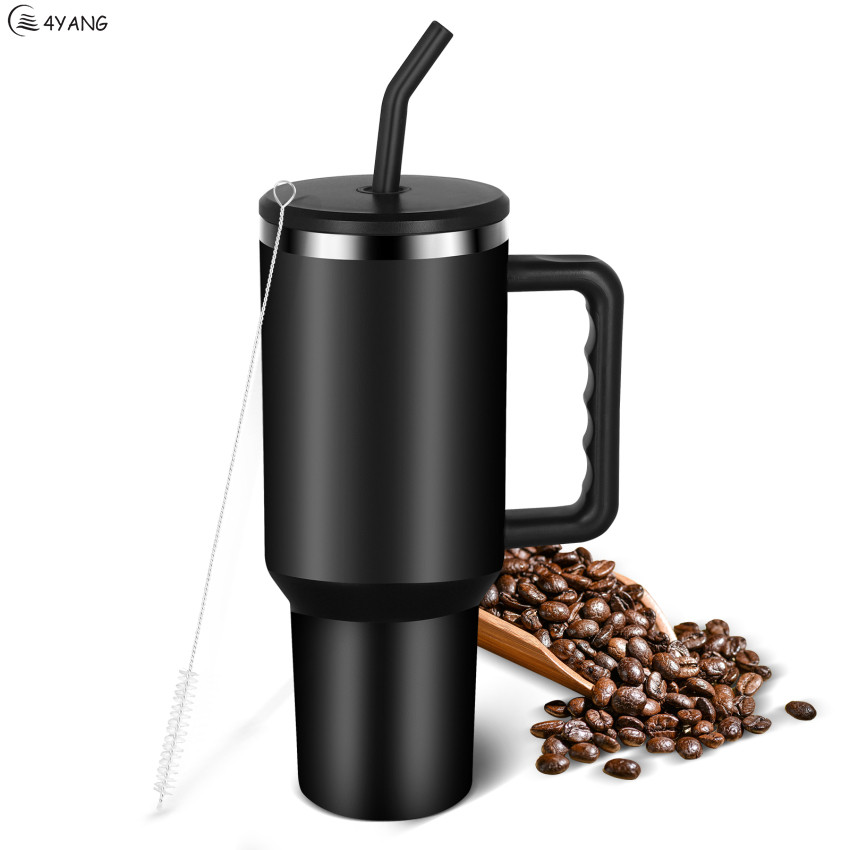 1182ml Travel Mug 40oz Tumbler with Straw and Lid, Stainless Steel Double Wall Vacuum Insulated Coffee Mug for Hot and Cold Coffee, Travel Mug with Handle, Coffee Mug for On The Go White