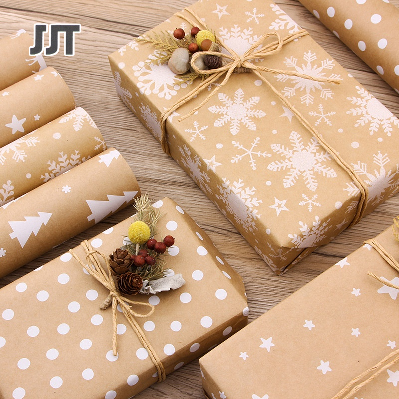  Jjt món quà giáng sinh bọc giấy với bông tuyết và Polka Dot mô hình giấy gói Hàng mộc mạc giấy cho lễ hội bao bì 