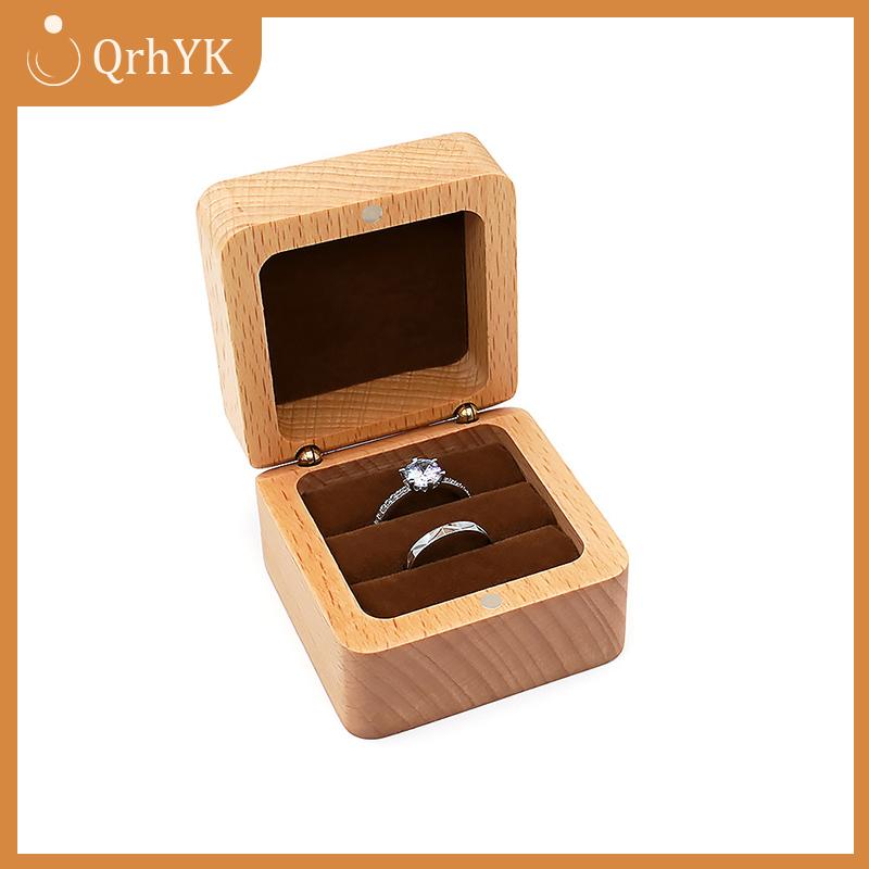 QrhYK Gỗ Nhẫn cưới Hộp quà tặng Túi trường hợp bao bì cho đồ trang sức vòng Vòng cổ chủ Organizer Box