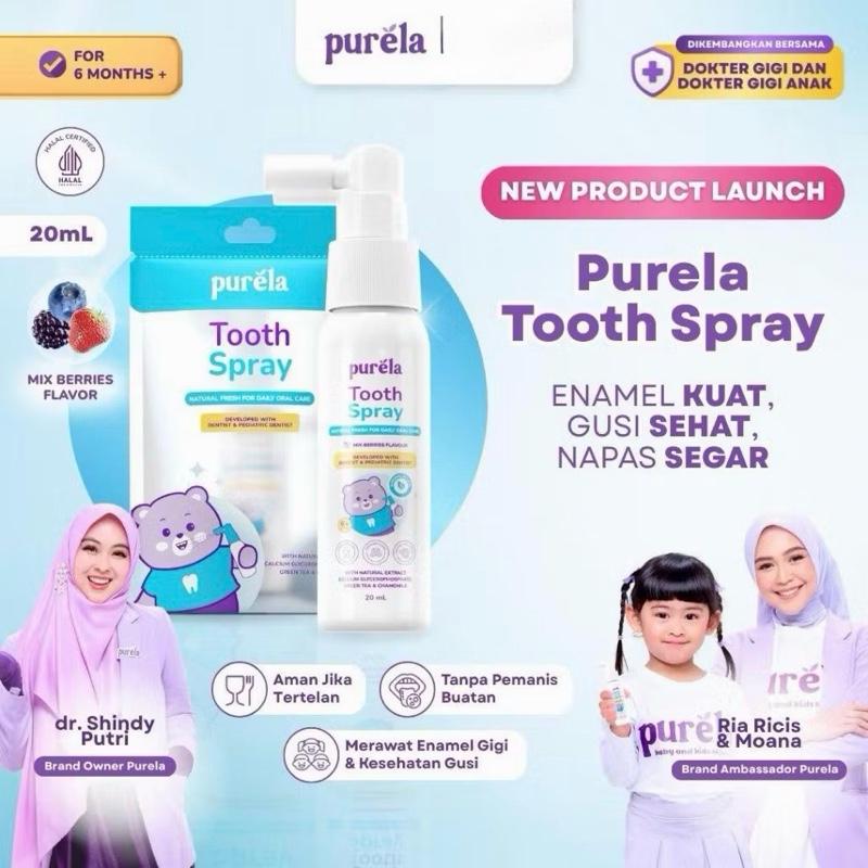 PURELA TOOTH SPRAY (20ml) - Napas Segar dan Gigi Sehat Merawat Gigi Susu Tanpa Lubang Karies Cegah Sakit Gigi Anak- Natural Xylitol dan Calcium Glycerophosphate - Food Friendly - Mix Berrier Flavor