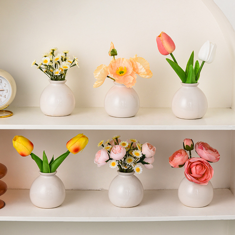 Bình nhỏ gốm tối giản hiện đại Jiandanguoji, hoa giả mini, phòng khách, bàn làm việc, vật dụng trang trí hoa giả