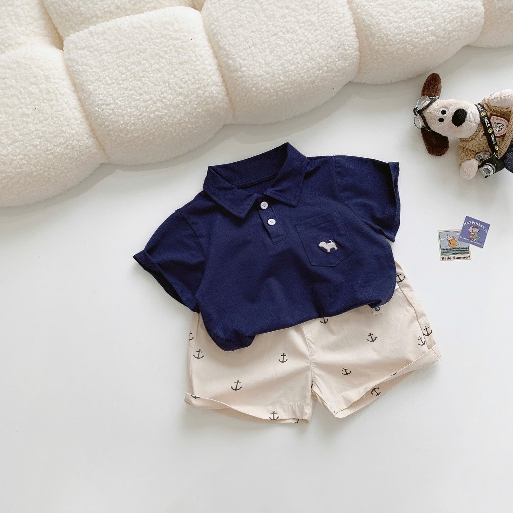 Set of Short-Sleeved Clothes for Boys, Moc Neo Set, Cotton Shirt, Khaki Pants for Children to Wear to School, Going Out Moonhouse