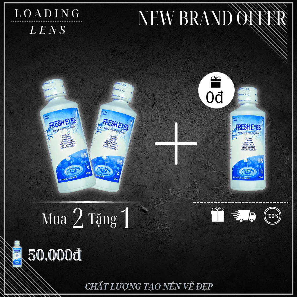 Nước ngâm kính áp tròng Fresh Eyes 150ml chính hãng - LOADING LENS, tác dụng ngâm, rửa vệ sinh kính xuất xứ Hàn Quốc