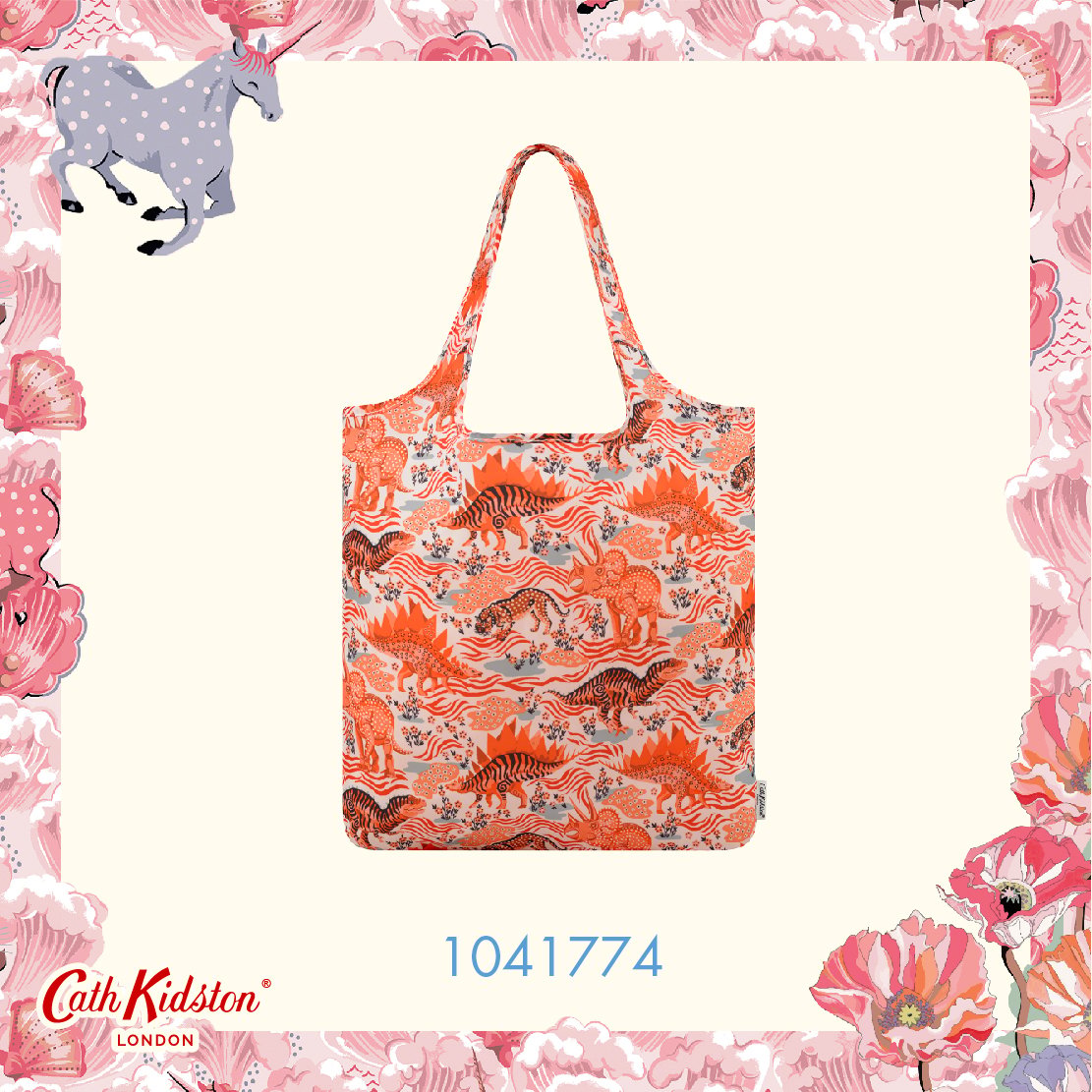 Cath kidston - túi đeo vai xếp gọn/foldaway shopper - camo dino - cream -1041774