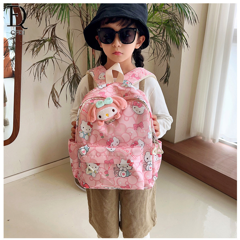 QFDI children's schoolbag Cute cartoon doll school bag Kindergarten schoolbag primary school students schoolbag Large capacity nylon waterproof school bag