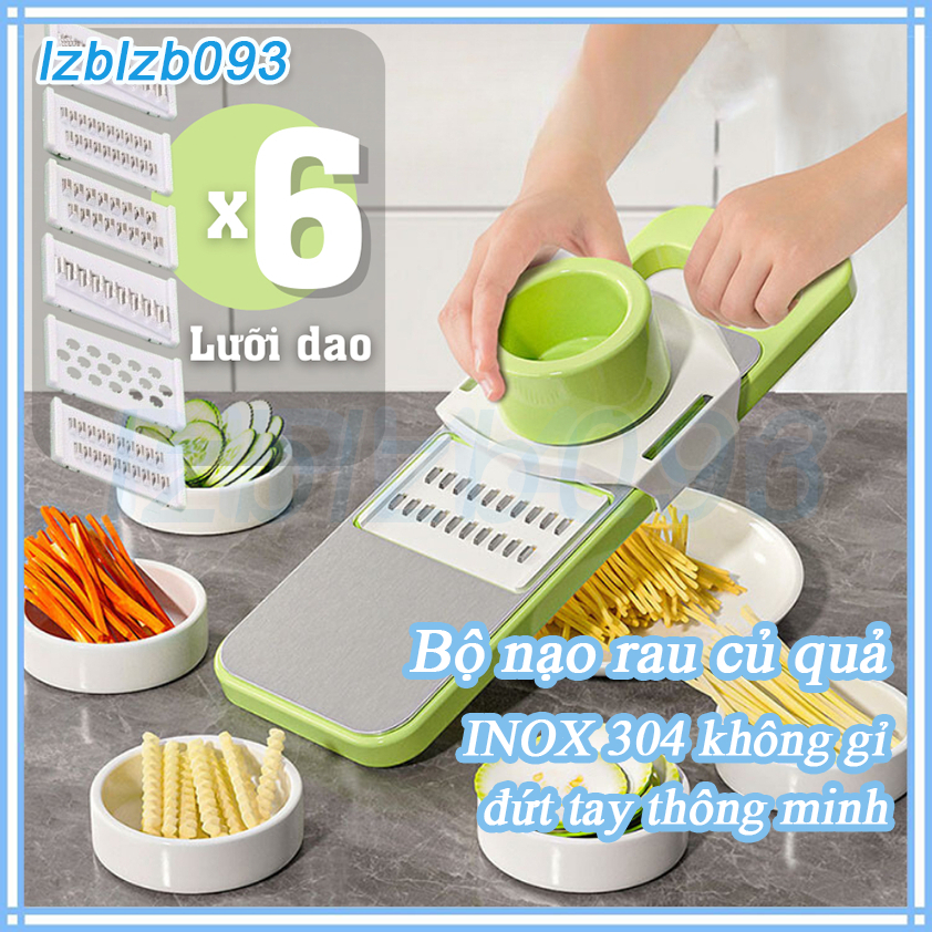Bộ nạo rau củ quả 6 LƯỠI DAO , INOX 304 không gỉ, đồ bào rau củ đa năng cao cấp đa năng tiện dụng Tay cầm nắm tránh đứt tay thông minh,Đa năng