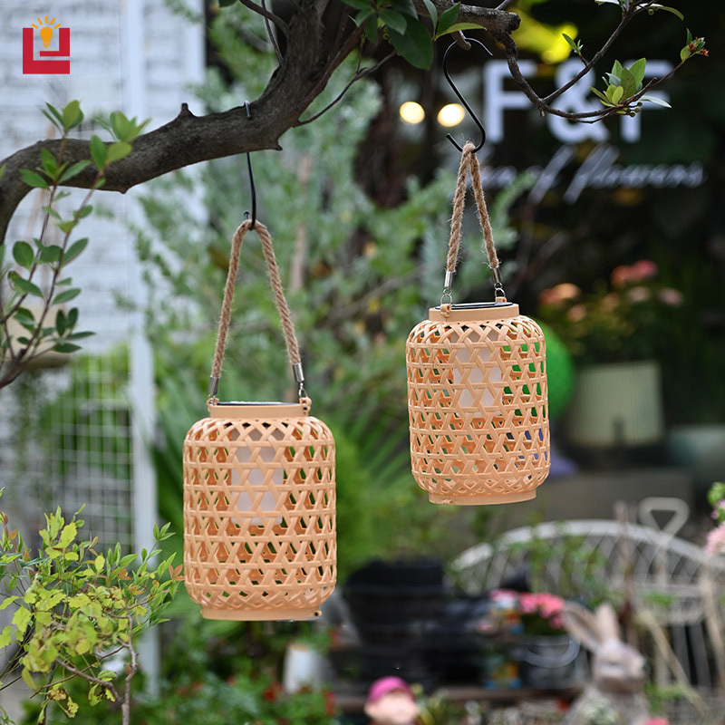 YONUO Outdoor imitation bamboo weaving solar lantern courtyard decorative lamp Chinese handmade imitation rattan wind lantern small lantern garden ราคา 196 บาท*ส่งฟรี