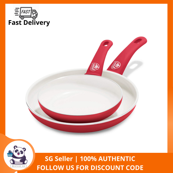 GreenLife Soft Grip Healthy Ceramic Nonstick, Frying Pan/Skillet Set, 7 and 10, Red Singapore