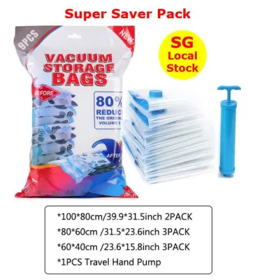 9PCS Vacuum Bag Reusable Vacuum Storage Bags For Cloth Compressed Bag With Hand Pump Travel Save Spac Optional Choice of Individual size