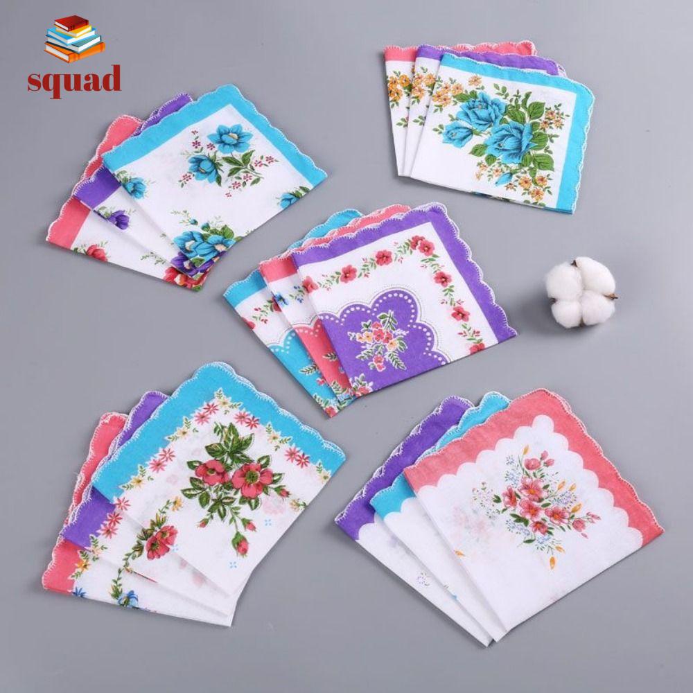 SQUAD 12Pcs Thấm hút mồ hôi Khăn tay in hình cho phụ nữ Phong cách cổ điển 28x28cm Khăn tay vuông Có thể tái sử dụng Thoáng khí Khăn mồ hôi mỏng Dụng cụ nhà bếp