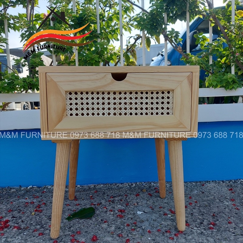 [MM012] - Kệ/ tủ đầu giường mây đan mắt cáo, phong cách indochine, vintage