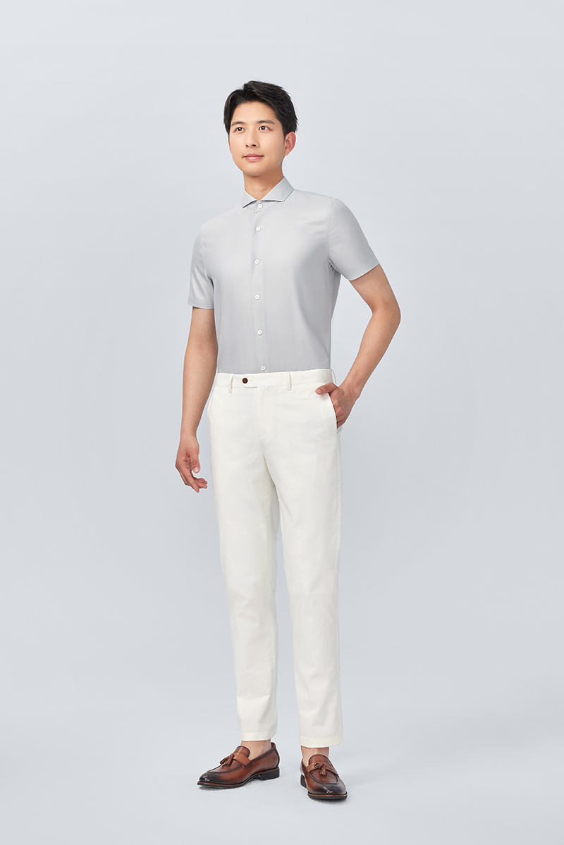 Áo Sơ Mi Cotton Cao Cấp DETERMINANT Ngắn Tay Instant Cool Màu Xám Nhạt - 401