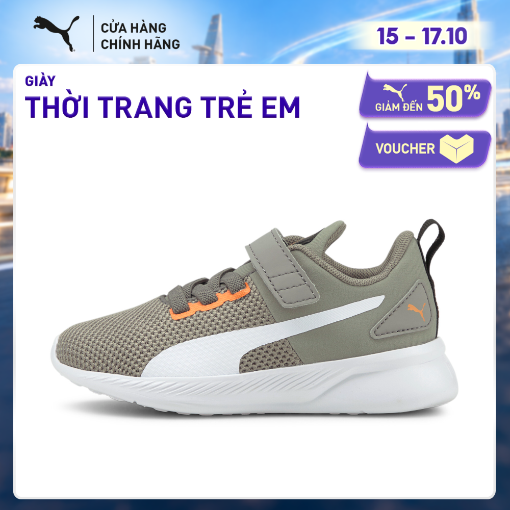 Giày Thời Trang Trẻ Em PUMA Unisex Flyer Runner V PS White-Steeple Gray-Vibrant Orange Màu Trắng