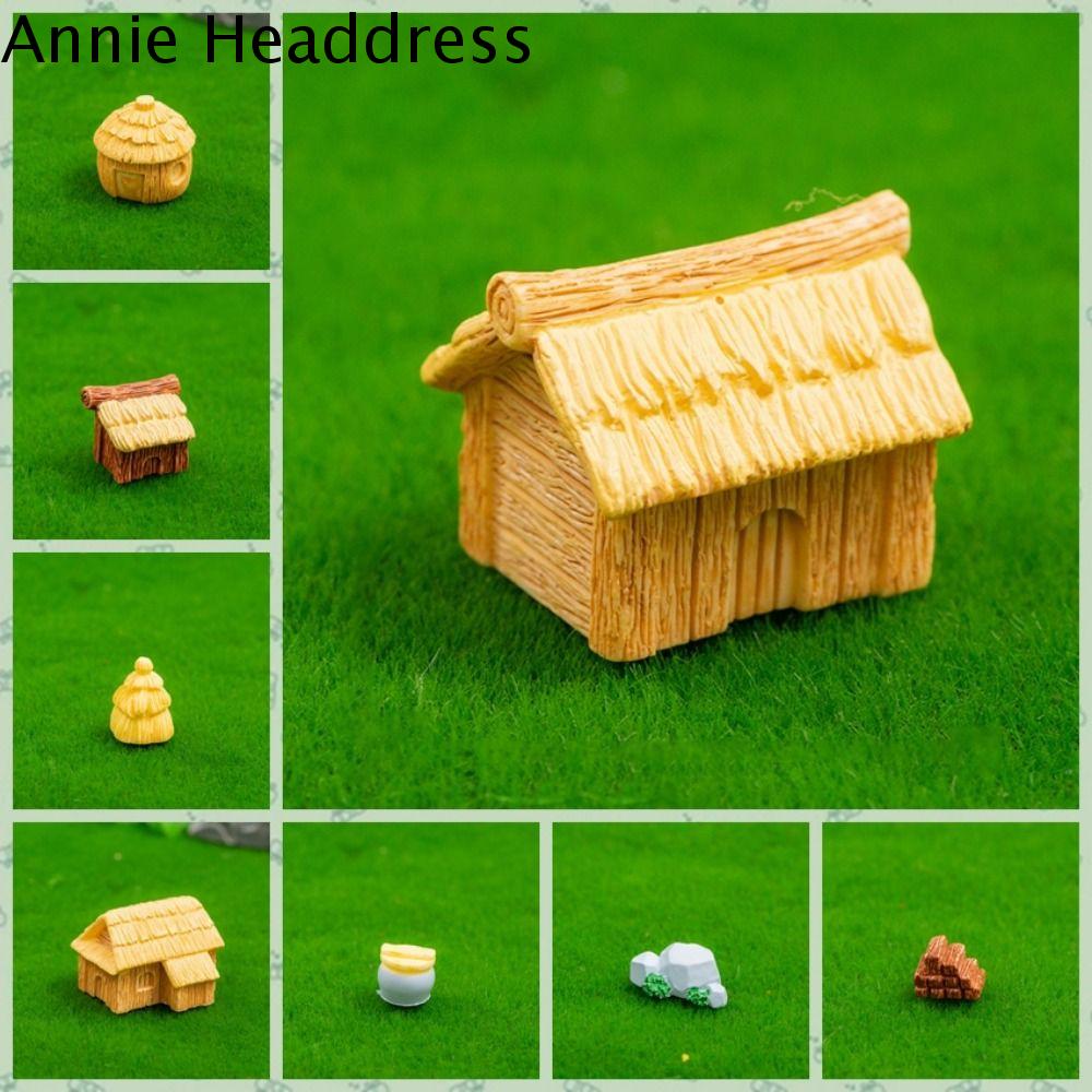 ANNIE HEADDRESS Mini Tranh tiểu cảnh vi mô Phong cách nông thôn Nhựa Tượng ngôi nhà nhỏ Làng thatch Trang trí Nhà làng Mini Để trang trí nhà cửa