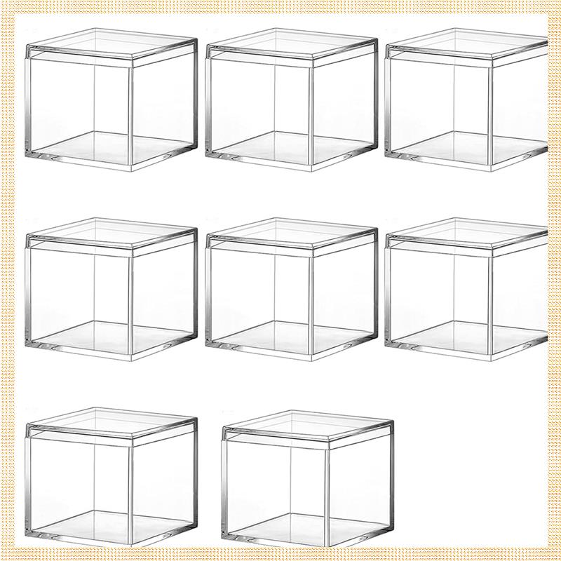 A1(QSAF) 8 Pieces Of Transparent Acrylic Plastic Square Square Jewelry Box Mini Storage Box with Lid Mini Square Container