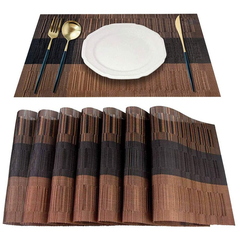 (PVMF) Placemat, 8 Woven Vinyl Placemats Per Group, Bamboo PVC Insulation Mat Meal Suitable for Kitchen Table