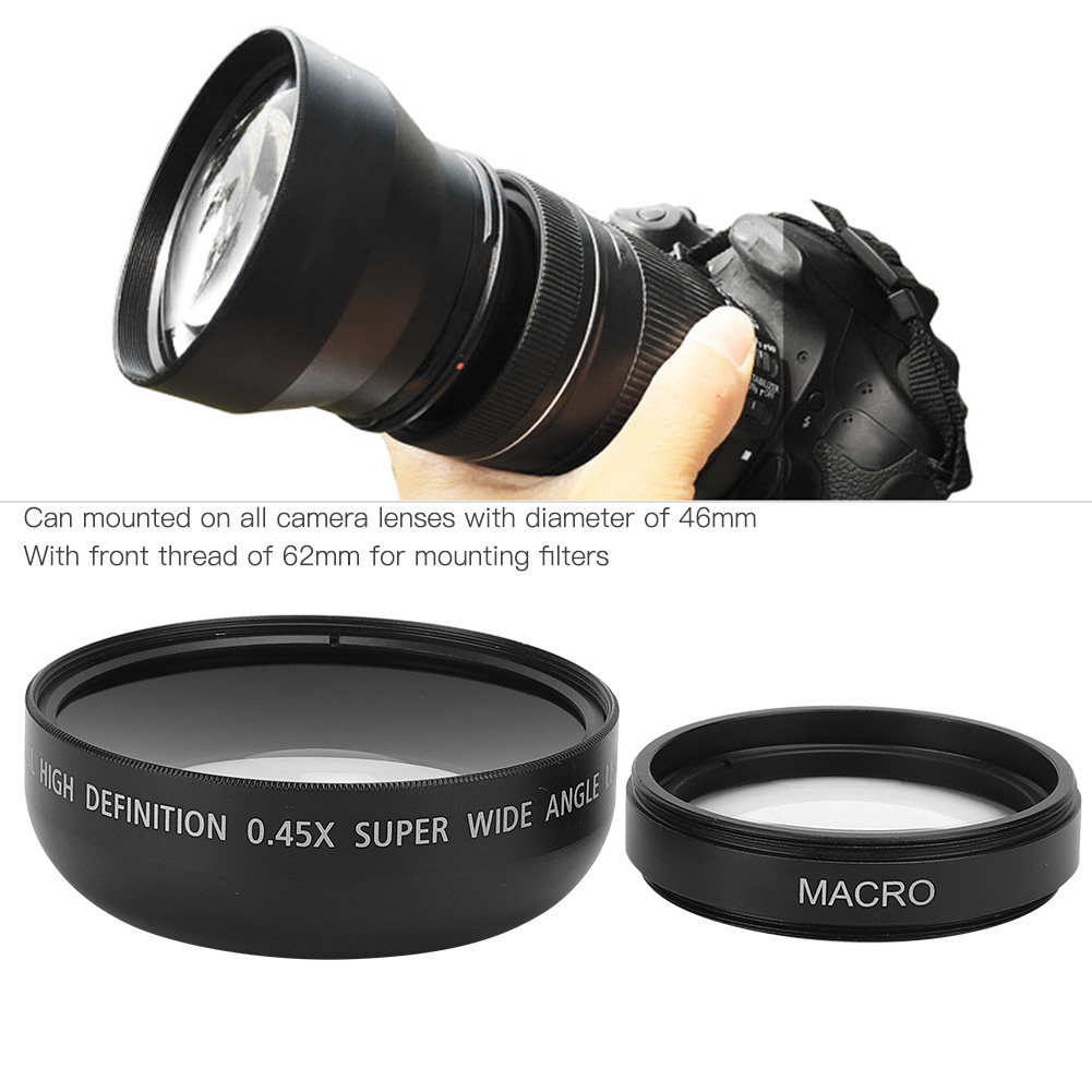 Wide Angle Macro Lens 62mm Front Thread Wide Angle Lens Short for Camera