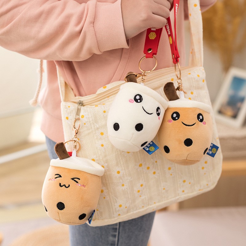 Kawaii Bubble Tea Keychain Soft Plush Toy Keychain Stuffed Boba Doll Creative Cute Backpack Decoration Birthday Gifts 10cm