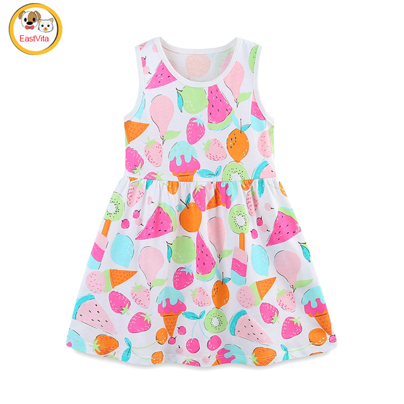 Girls Casual Dresses Summer Cartoon Fruit Printed Short Sleeve Round Neck Skirts Fashion Cotton Dresses ราคา 205 บาท*ส่งฟรี