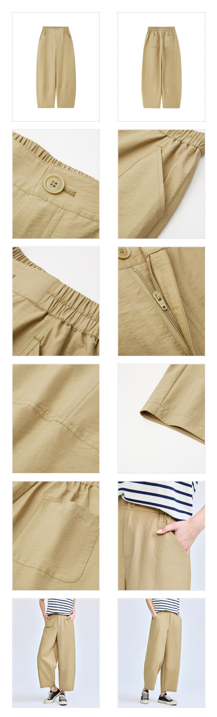GIORDANO Women Pants Exposed Seam Half Elastic Waist Pants Lightweight Wide Leg Ankle Length Fashion Casual Pants 18424902 · v2