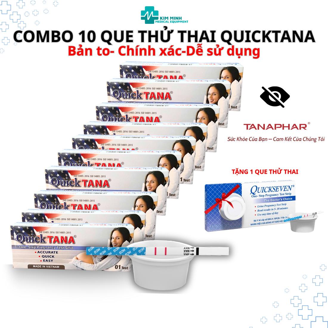 Combo 10 Que thử thai QuickTANA bản to có kết quả nhanh chính xác, phát hiện thai sớm sản phẩm chính hãng