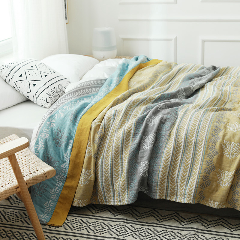 Multicolor Blankets Summer Pure Cotton Gauze Plaid Floral Leaves Throw Blanket Double Bed Quilts Bedspread On The Bed 200*230cm ราคา 659 บาท*ส่งฟรี