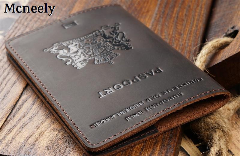 Hà Lan da thật hộ chiếu Bìa rắn túi đựng hộ chiếu kinh doanh unisex bền ngựa điên Ví du lịch trường hợp nóng