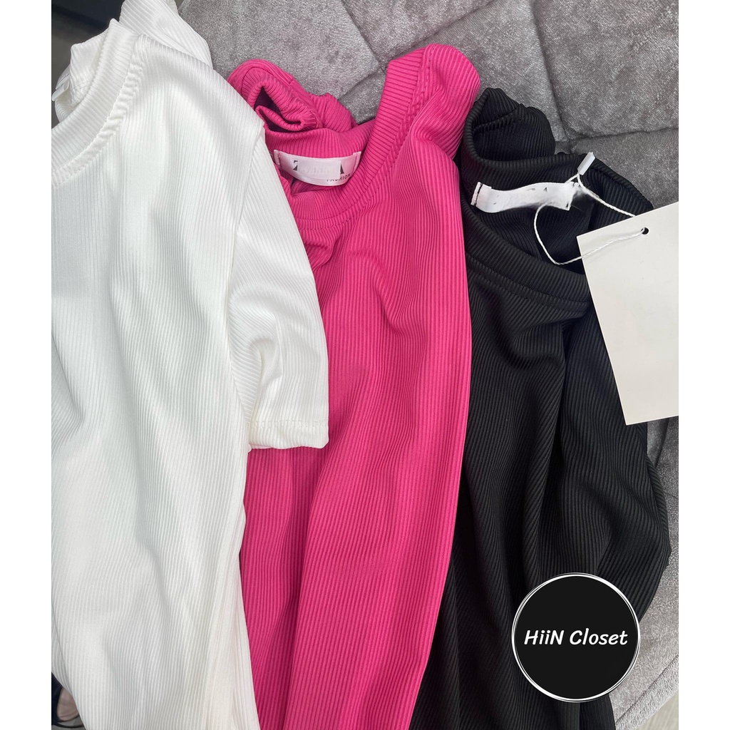 Set 3 áo thun gân hàng xuất xịn - Áo thun nữ cổ tròn ôm body - HiiNCloset