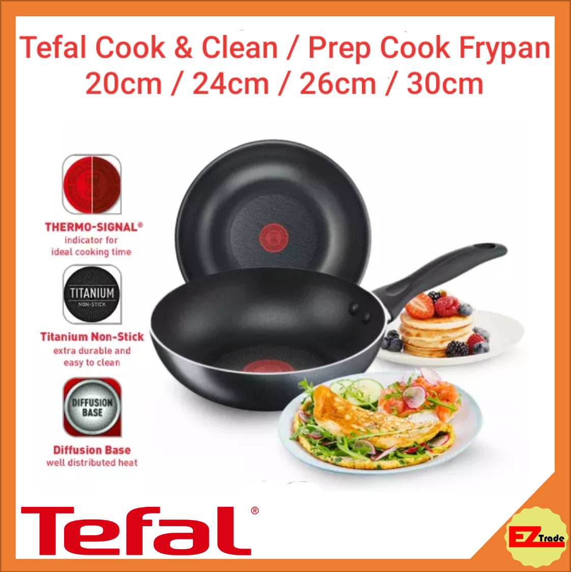 Tefal Cookware Cook & Clean / Prep Cook Frypan Frying Pan 20cm / 24cm