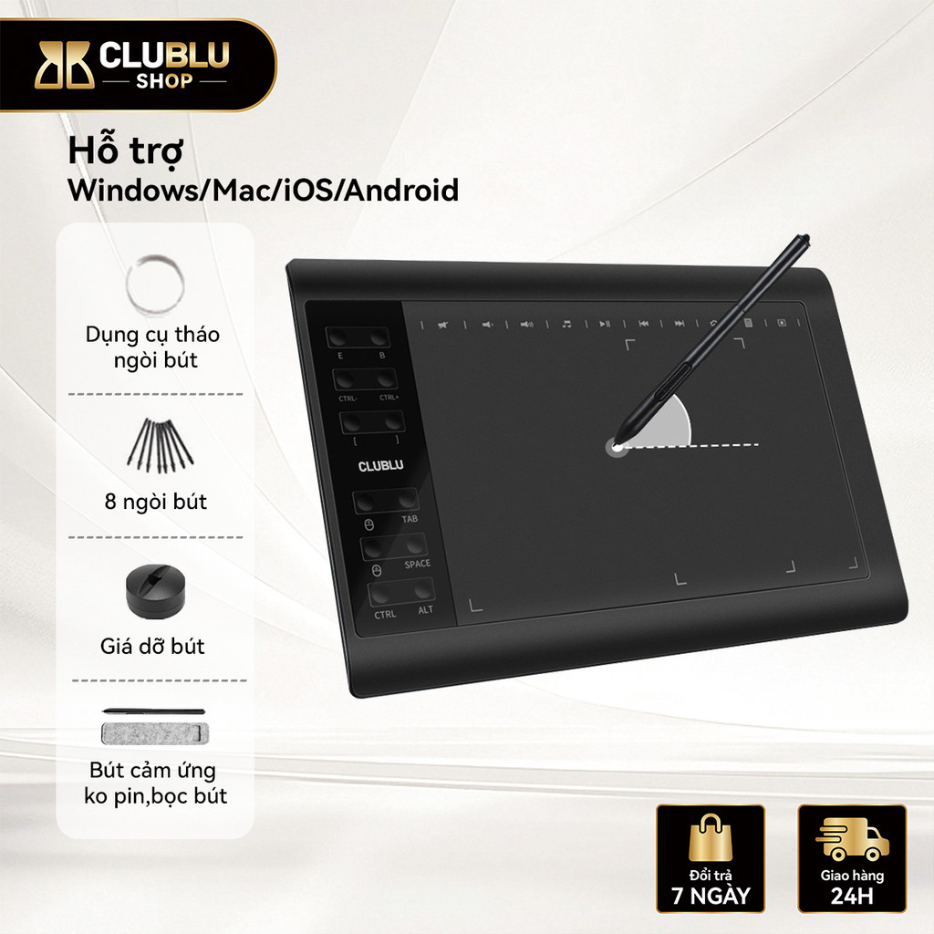 CLUBLU Bảng Vẽ Điện Tử Kết Nối Laptop 1060 Plus Với Bút Tablet Vẽ OSU, 3D, Thiết Kế Đồ Họa, Dạy Học