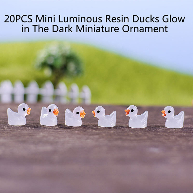 10PCS Mini Luminous Resin Ducks Glow in The Dark Miniature Ornament Tiny  Ducks For DIY Garden