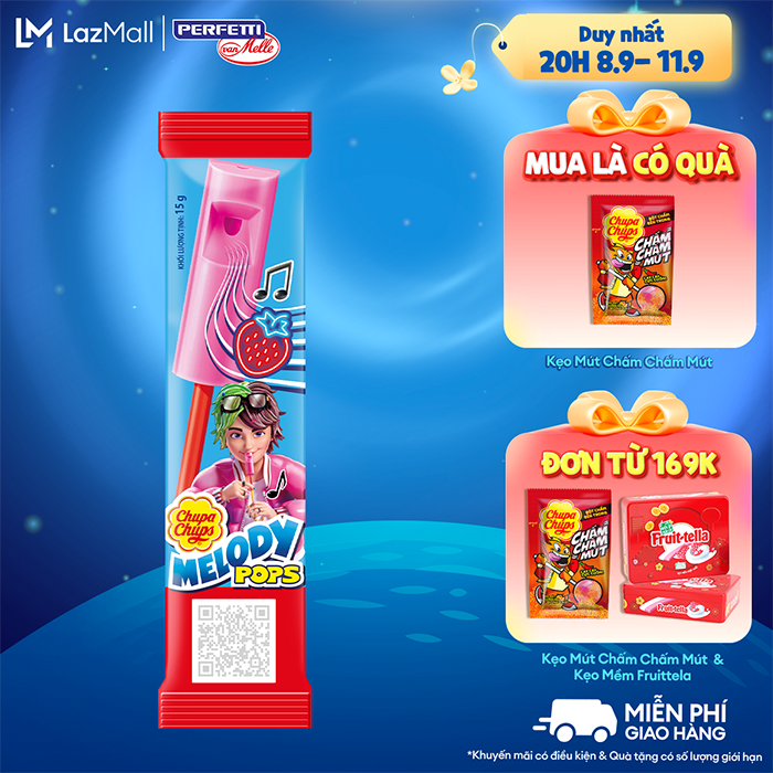 [Phiên bản trải nghiệm] Kẹo mút Còi Thổi Chupa Chups Melody Pop Hương Dâu ngọt ngào (1 que)