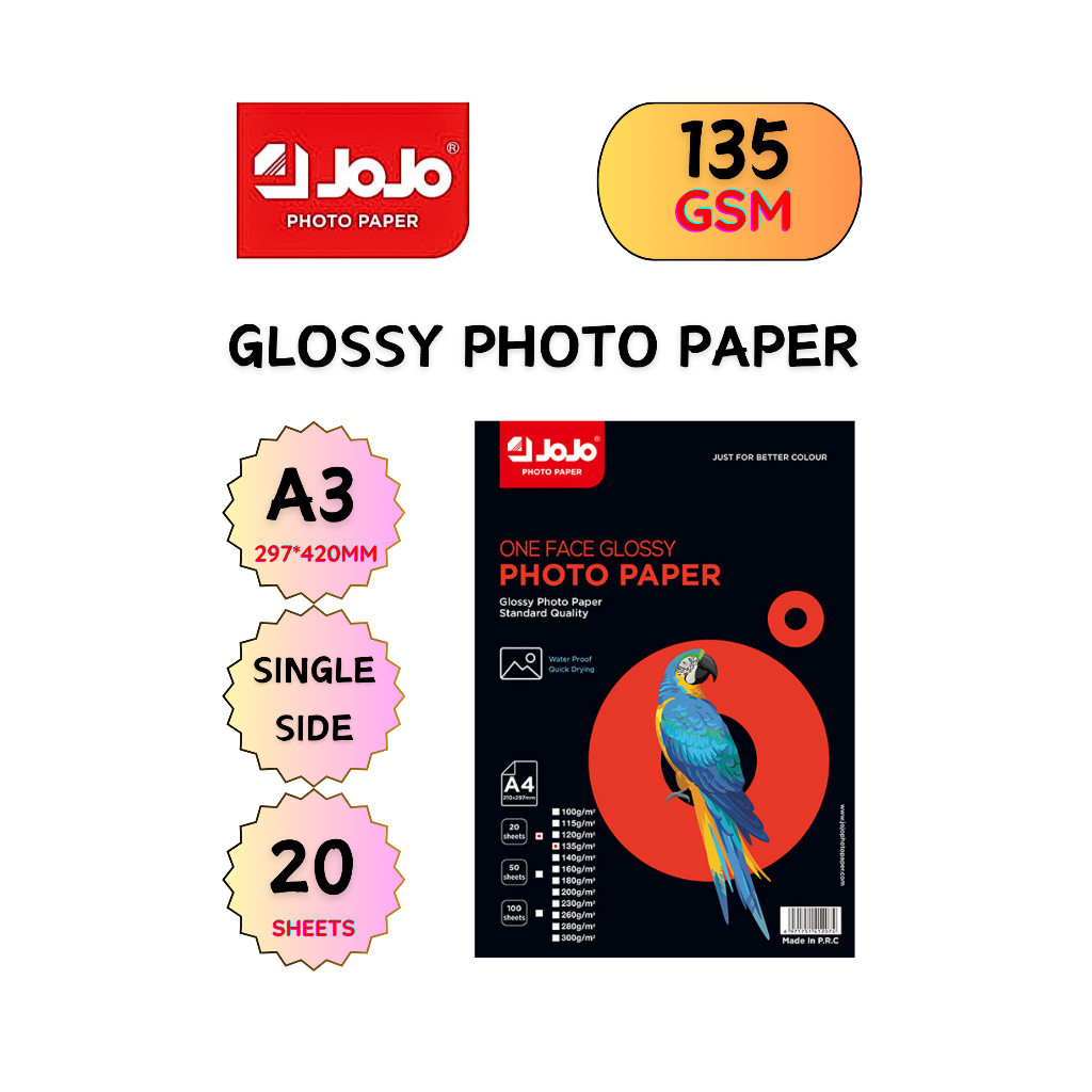[ A3 SINGLE SIDE GLOSSY ] 20S JOJO WATER RESISTANT SUPER GLOSSY PHOTO PAPER | INKJET PRINTING PHOTO PAPER