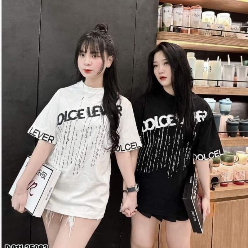 ÁO COTTON SU D.O..CE.EVE CHỮ CHẢY VIỀN TAY , form rộng tay lỡ unisex oversize