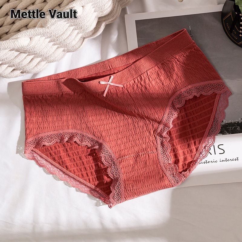 Mettle Vault Women's Japanese large-size lace sexy underwear, mid-waist graphene pure cotton non-marking underwear ราคา 36 บาท*ส่งฟรี