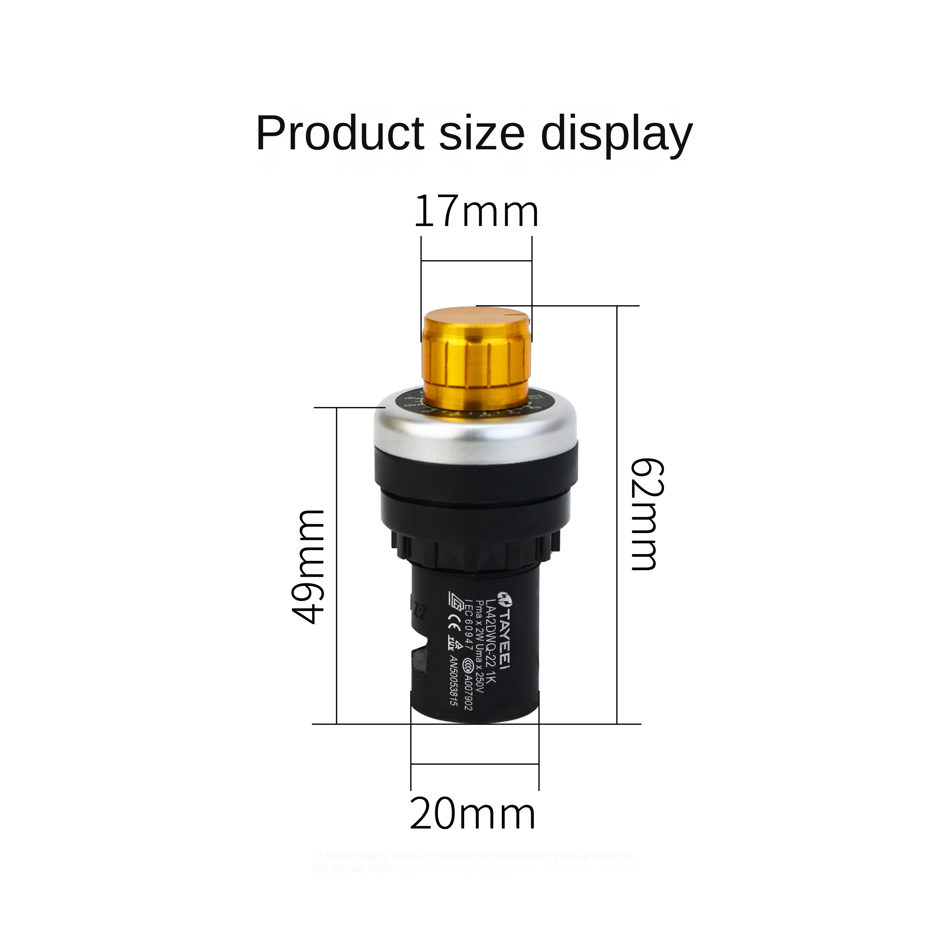 Điện Trở Biến Thiên LA42DWQ-22 20k - Núm Lớn (Vàng) | Biến trở 1K-500K, Núm Vặn 22mm, Điều Tốc Biến Tần Chính Xác