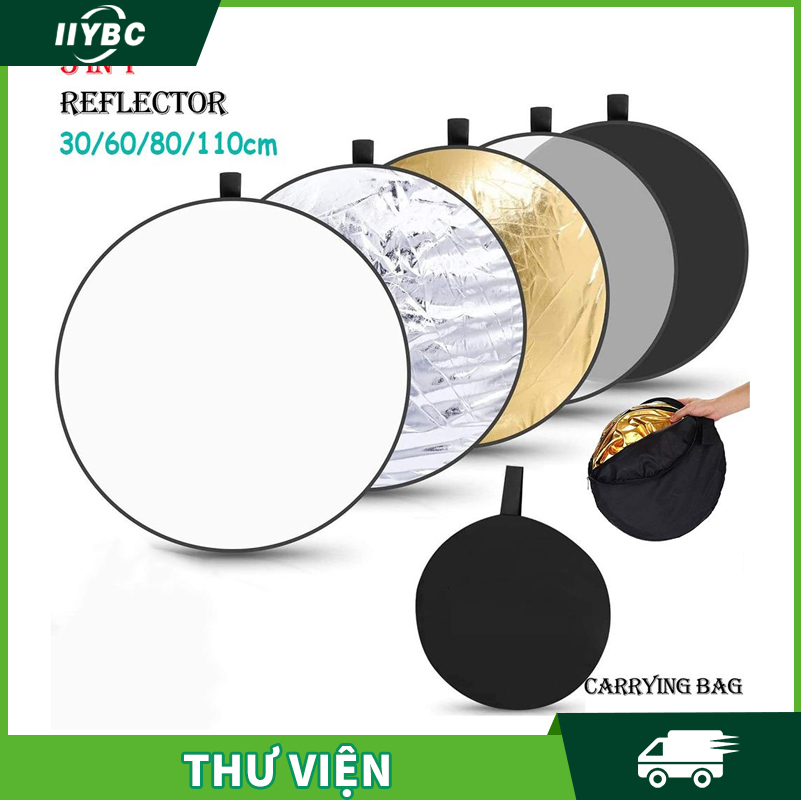 Tấm Hắt Sáng Tròn 60cm/ 80cm/ 110cm, Miếng Hắt Sáng 2 Trong 1 Chụp Ảnh Chuyên Nghiệp 5 trong 1 Photo Studio Light Diffuser Photography Reflector Có thể gập lại