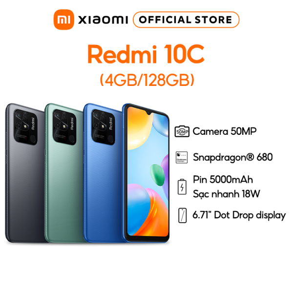 Điện thoại Xiaomi Redmi 10C 4GB l 128GB l Large 6.71 display l Snapdragon® 680 - BH 18 Tháng