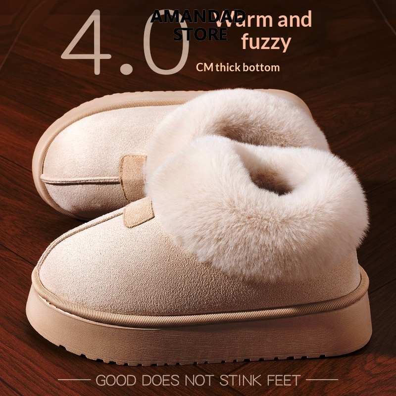 Qiaoyuluo dép bằng vải nhung lông ấm cúng cho Phụ nữ mùa đông trong Nhà Ấm Áp chống trượt dày thiết kế hình gấu Nhà Giày