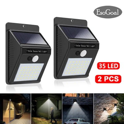 [Promotion!] EsoGoal 35 LED Solar Lights Outdoor Lighting Waterproof Solar Powered Motion Sensor Light Wireless Security Lights Outside Wall Lamp for Driveway Patio Garden Path（Ready Stock）